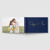 Foto Elegant Script Heart Blue Wedding Guest Book Gastenboek (Volledig)