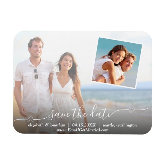 Foto Elegant Script met Hearts Modern Magneet (Horizontaal)