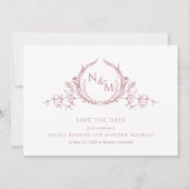 Foto, Elegant Stof Roze Monogram Trouwdag Save The Date (Voorkant)