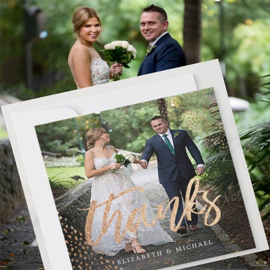 Foto Elegant Wedding Gold Square Hartelijk dank Bedankkaart