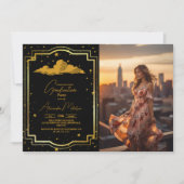 Foto Elegant Zwart Goud Celestial Afstuderen Kaart (Voorkant)