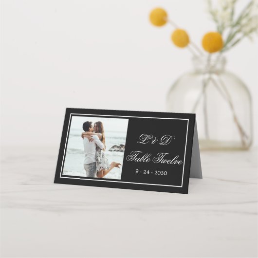 Foto Elegant Zwart Wit Trouwtafel Nummer (Achterkant)