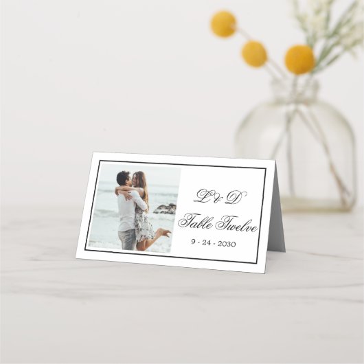 Foto Elegant Zwart Wit Trouwtafel Nummer (Voorkant)