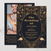 Foto Elegante Art Deco Peacocks Bruiloft Kaart (Voorkant / Achterkant)