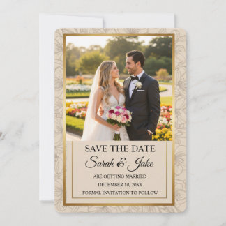Foto Elegante Minimalistische Gouden Lijst & Bloem Save The Date