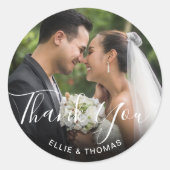 Foto Elegante Script Bedankt Ronde Sticker (Voorkant)