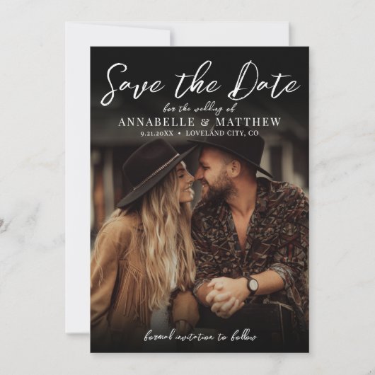 Foto Elegante Script Boho Bruiloft Save The Date (Voorkant)