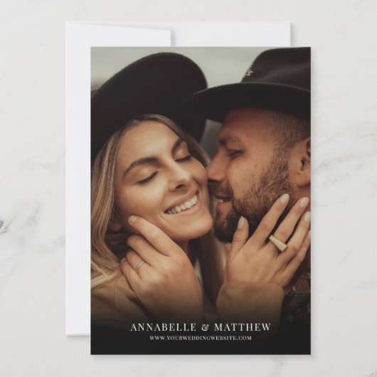 Foto Elegante Script Boho Bruiloft Save The Date (Achterkant)