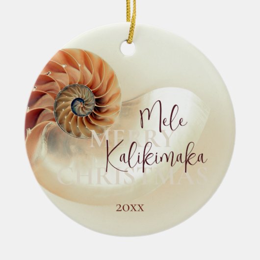 FOTO Elegante Shell Mele Kalikimaka Keramisch Ornament (Voorkant)