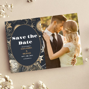 Foto Elegante zilveren gouden hemelse bruiloft Save The Date