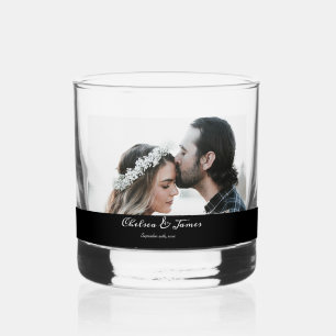 Foto Elegante Zwarte Calligrafie Bruiloftsfeest Whisky Glas