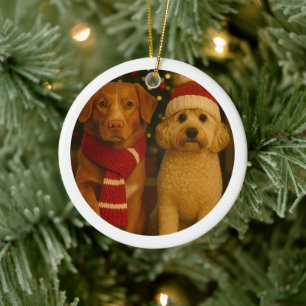 Foto en aangepaste tekst gepersonaliseerd keramisch ornament