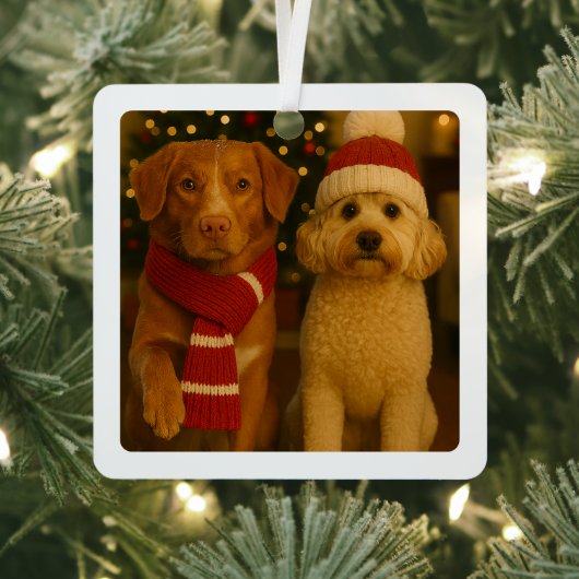 Foto en aangepaste tekst gepersonaliseerd metalen ornament (Insitu)