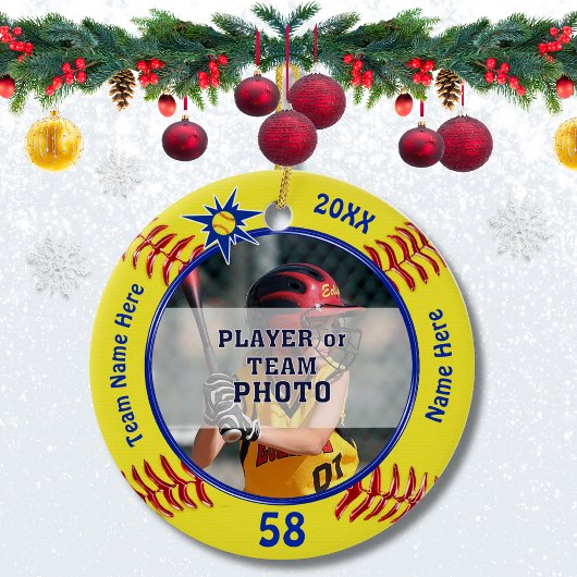 Foto en Gepersonaliseerde Softbal Team Gift Ideeën Keramisch Ornament