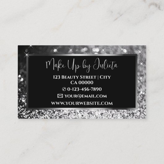 Foto en Logo Sjabloon Grijs Sparkle Glitter Glam Visitekaartje (Achterkant)