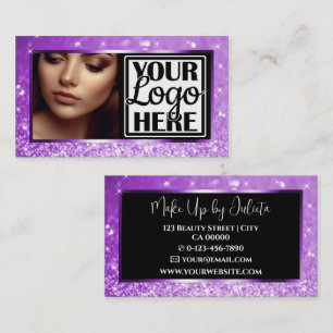Foto en Logo Sjabloon Lila Sparkle Glitter Glam Visitekaartje
