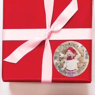 Foto en naam cadeauidentificatie geopend voor kers ronde sticker