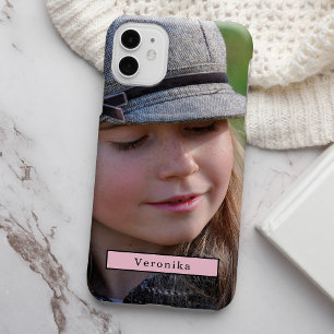 Foto en naam gepersonaliseerde moderne typografie iPhone 16 hoesje