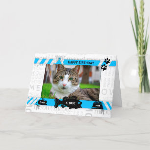 Foto en naam van de Cat Birthday Blue Pet Kaart