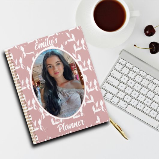 Foto en naam voor meisjes - Pink Leaf Pattern Planner