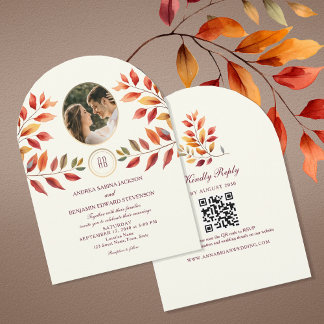 Foto- en QR-code herfstbruiloft Kaart