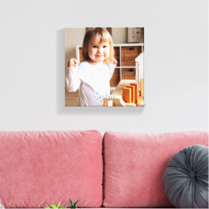 Foto- en scriptnaam van uw kind canvas afdruk