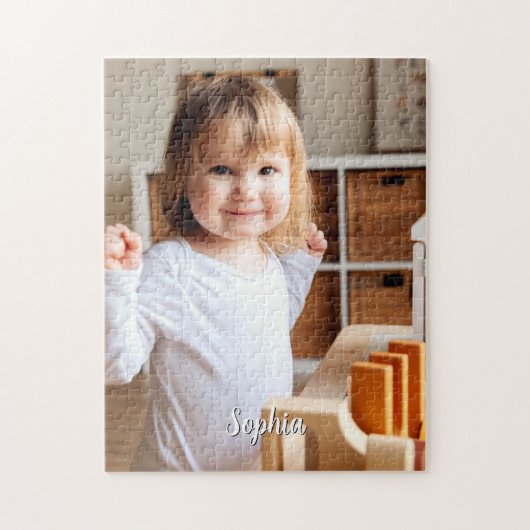 Foto- en scriptnaam van uw kind legpuzzel (Verticaal)