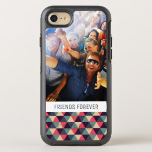 Foto- en tekst teal en roze driehoekpatroon OtterBox symmetry iPhone 8/7 hoesje