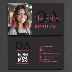 Foto Esthetician QR Code Hot Pink Black Visitekaartje