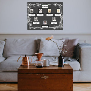 Foto Family Tree Daisy Art Border op Donkergrijs Poster