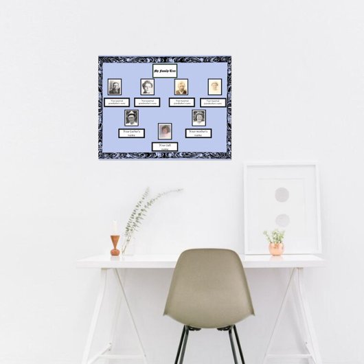 Foto Family Tree  wervelrand op blauw Poster