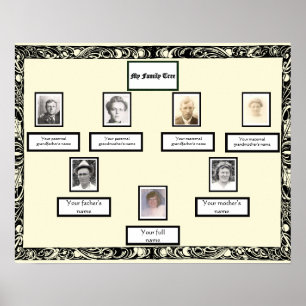 Foto Family Tree wervelrand op crème Poster