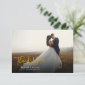 Foto Faux Gold Hand-Lettered Wedding Bedankkaart (Staand voorkant)