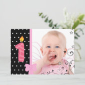 Foto: First Birthday Party Invitation roze Kaart (Staand voorkant)