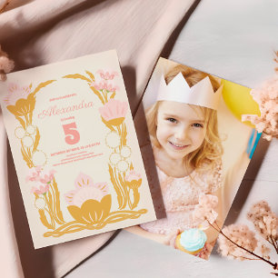 Foto Floral Pink Gold kids Verjaardag Kaart