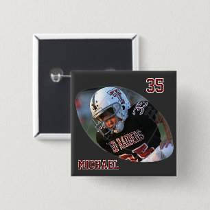 Foto Football - Donkerrood - Gepersonaliseerd Vierkante Button 5,1 Cm