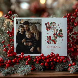 Foto FRustic Patchwork Ho Ho Ho Kerstmis Feestdagenkaart
