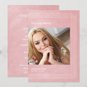 Foto Funeral Invitation roze Faux Metallic Effect Kaart