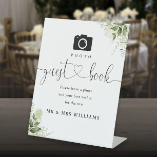 Foto gastboek groen bloemhart script  reclamebord met voetstuk