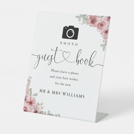 Foto-gastenboek Rozen Bloemhart Script  Reclamebord Met Voetstuk (Voorkant)