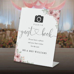 Foto gastenboek rozen bloemhart script  reclamebord met voetstuk