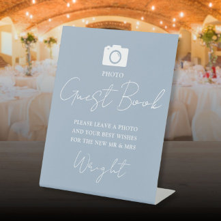 Foto gastenboek script Stof Blauw Bruiloft Reclamebord Met Voetstuk