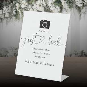 Foto-gastenboek Zwart en Wit Hart Lettertype Reclamebord Met Voetstuk
