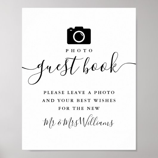 Foto-gastenboek zwart-wit script bord poster (Voorkant)