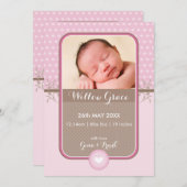 FOTO GEBOORTE AANKONDIGING zoete polka dot roze (Voorkant / Achterkant)