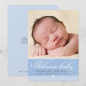 FOTO GEBOORTEAANKONDIGING baby mooi script blauw Aankondiging (Voorkant / Achterkant)
