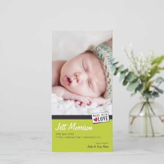 FOTO GEBOORTEAANKONDIGING :: gemaakt met liefde 1 Aankondiging (Staand voorkant)