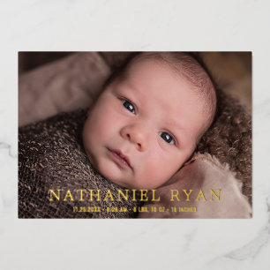 Foto geboorteaankondiging van de moderne Gold Foil Folie Uitnodiging