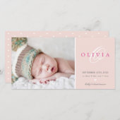 FOTO GEBOORTEAANKONDIGING zoete baby roze blos Aankondiging (Voorkant / Achterkant)