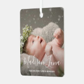 Foto geboortedatum baby's eerste kerstmis metalen ornament (Voorkant links)